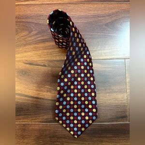 JOS. A BANK Burgundy and Gold Geometric Patterned Silk Tie Made In Italy